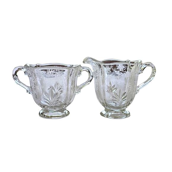 Vintage Creamer & Open Sugar Bowl in Fostoria Chintz Pattern, Pristine Condition - Picture 1 of 10